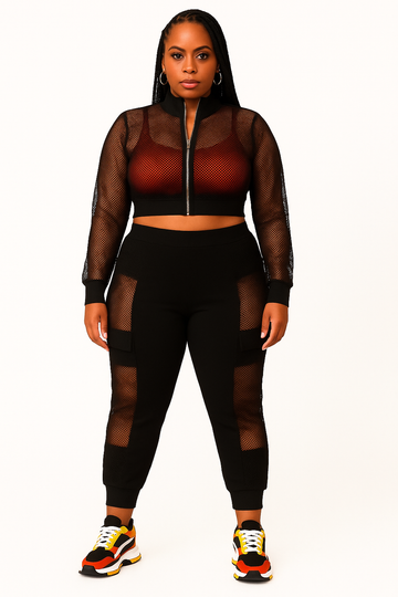 Mesh Off the Shoulder Sweat Pants set
