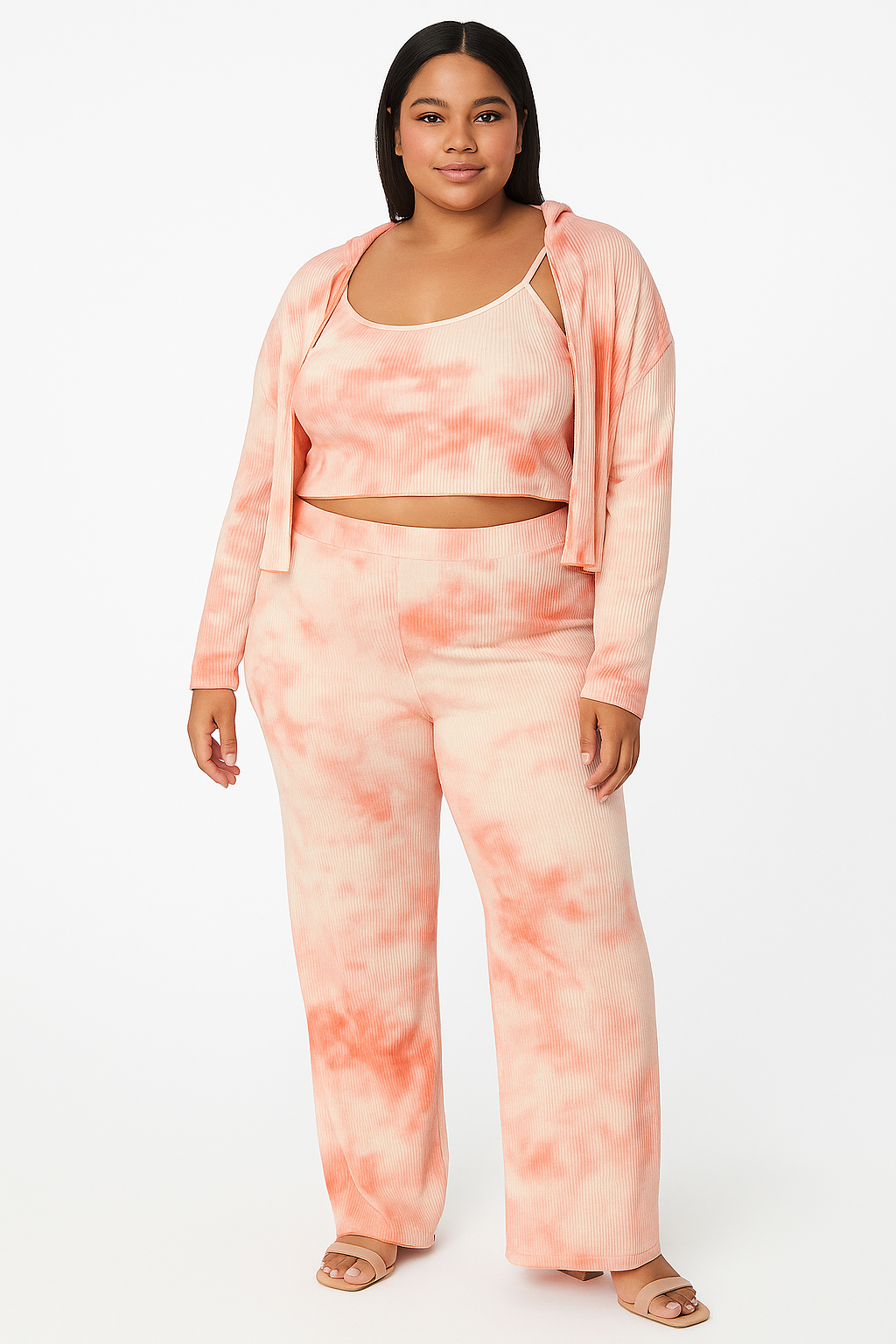 3 Piece Solid Rib Cami Top & Jacket Set