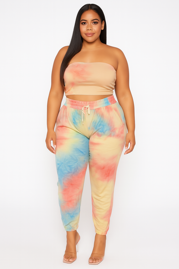 Plus Size 2 Piece  Tie Dye Top & Jogger Set
