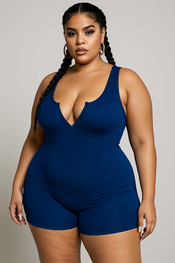 Plus Size Sleeveless Front Slit Romper