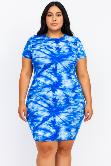 Plus Size Tie Dyed Ruched Dress