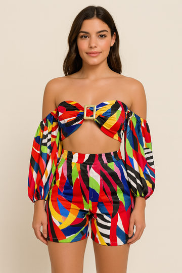 Two Piece Puff Sleeve Short Set