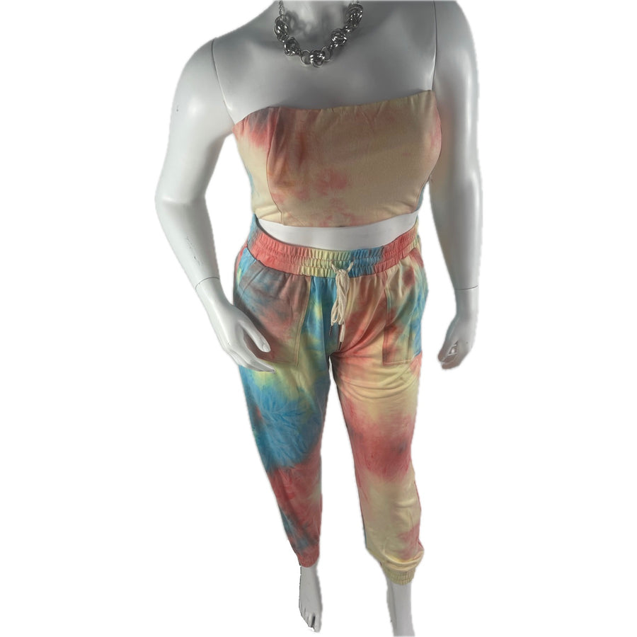 Plus Size 2 Piece  Tie Dye Top & Jogger Set