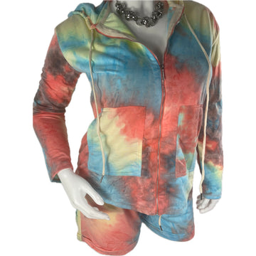 Plus Size Tie Dye Long Sleeve Hoodie & Short Set